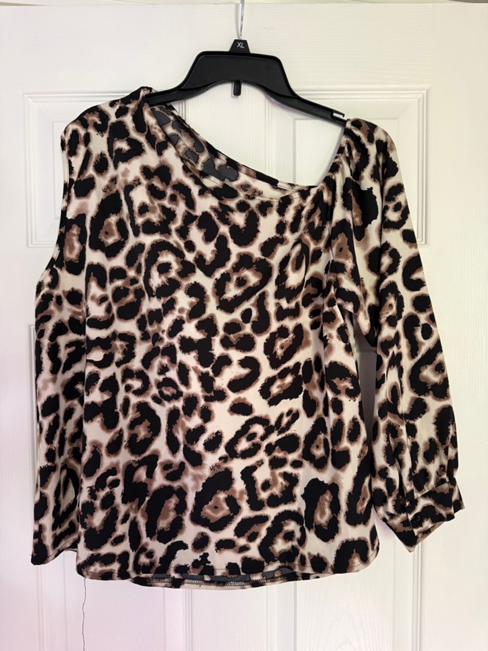 Leopard Print One-Shoulder Women's Top - Beige & Black